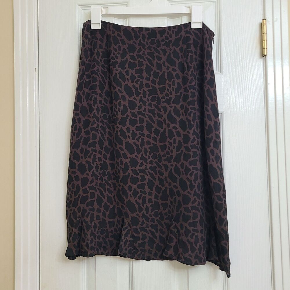 Harolds Silk Animal Print Ruffle Hem Lined Skirt Corp Business Office Size 10